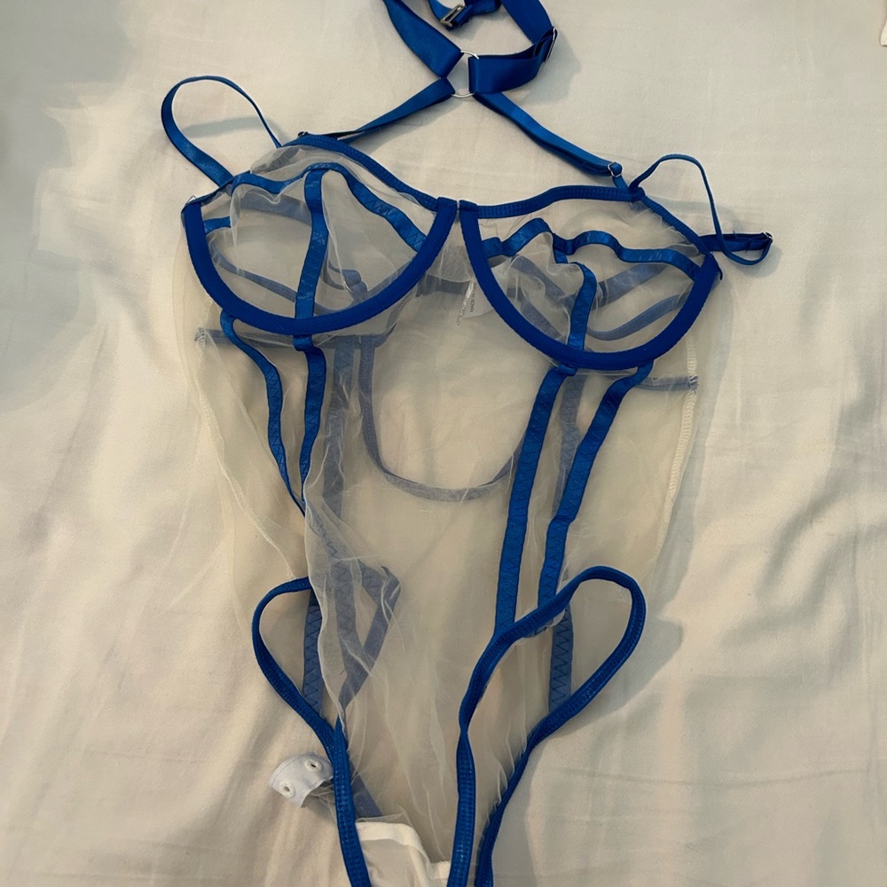 Blue see thru bodysuit